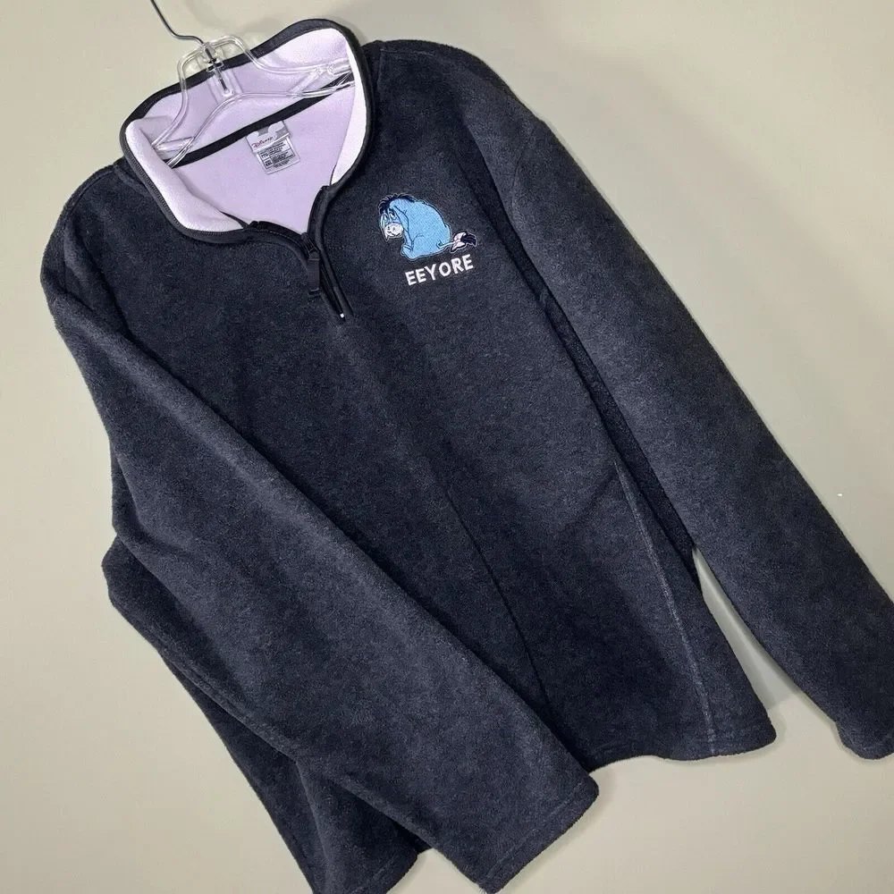Disney Store Fleece Sweatshirt Jacket Womens XXL Gray Winnie The Pooh Eeyore‎